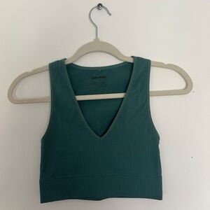 Garage Teal Ribbed V-Neck Crop Top